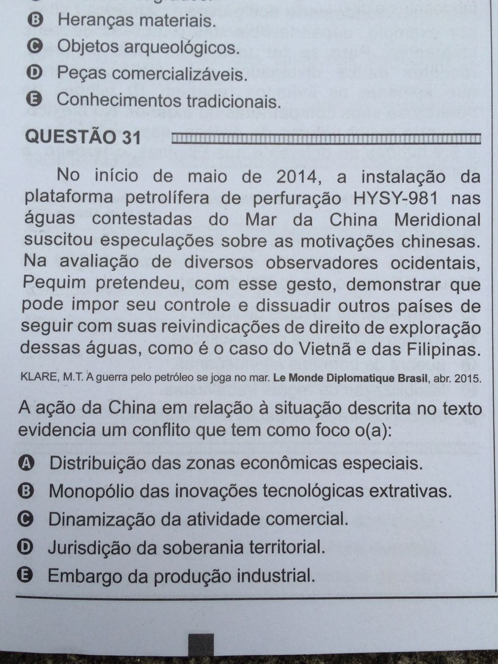 ENEM 2016 - 1º DIA - PROVA BRANCA - QUESTÃO 31 (Foto: G1 )