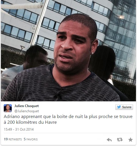 Adriano Imperador foi atacado no Twitter - "Adriano aprendeu que a boate mais próxima está a 200 km de Le Havre", disse um internauta (Foto: Reprodução Le Scan Sport)