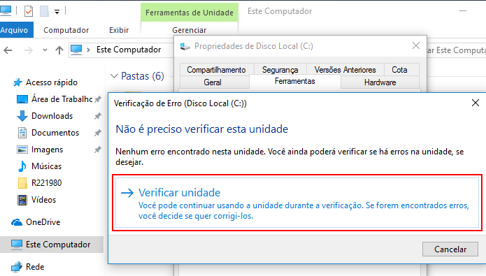 Iniciando a verificação de disco (Foto: Reprodução/Edivaldo Brito)