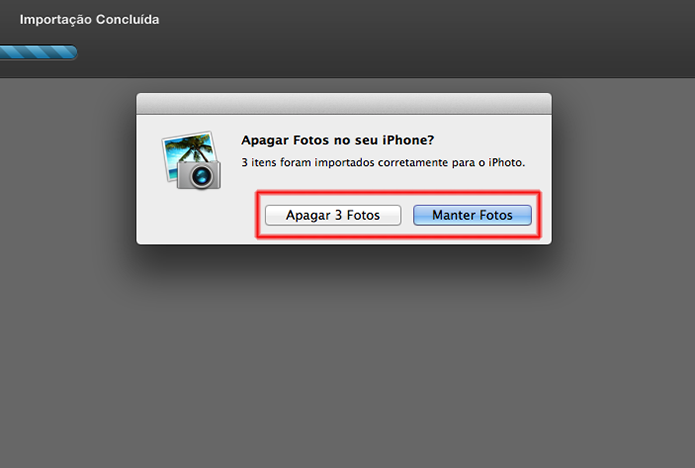 Terminando o processo de importação de fotos do iPhone no Mac através do iPhoto (Foto: Reprodução/Marvin Costa)