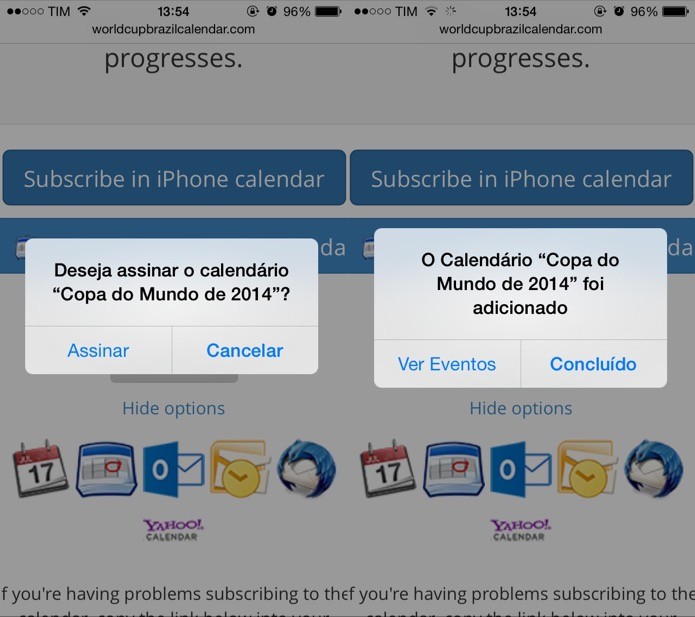 Adicionando calendário da copa ao iOS (Foto: Reprodução/Helito Bijora)