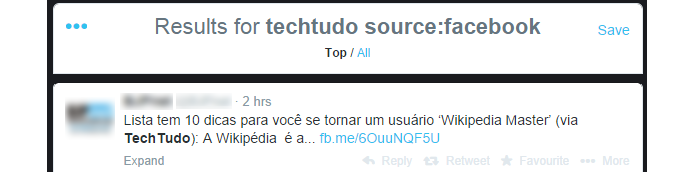 Operador permite filtrar a fonte de um tuíte (foto: Reprodução/Twitter)