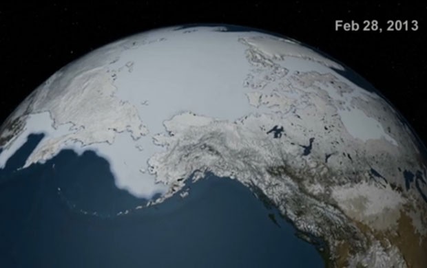 Imagem do satélite do Ártico com seu maior volume de gelo no ano (Foto: Nasa/Goddard)