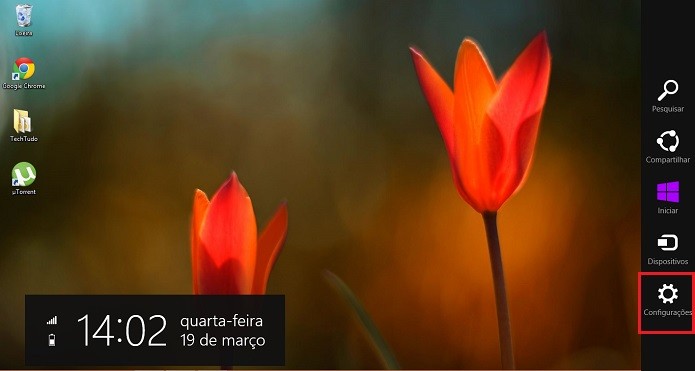 Vá em Configurações, no Windows 8 (Reprodução/Taysa Coelho)