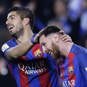 Messi; Suárez; Barcelona x Espanyol (Foto: AP)