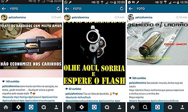 Postagens em rede social organziada por policiais femininas que faz apologia à morte de criminosos (Foto: Facebook/Reprodução)