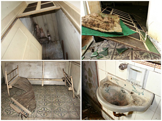 Banheiro e quarto onde padre responsável pela capela se instalava foi completamente depredado (Foto: Camila Henriques/G1 AM)