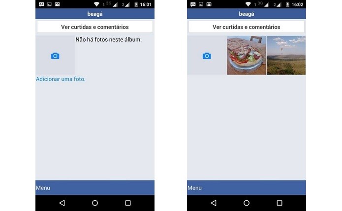 Inclusão de fotos no novo álbum criado com o Facebook Lite (Foto: Reprodução/Raquel Freire)
