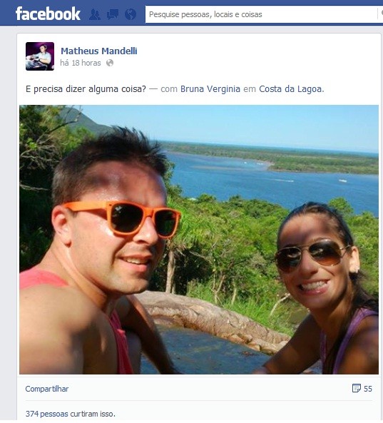 Matheus postou foto no Facebook minutos antes do acidente (Foto: Reprodução/Facebook)