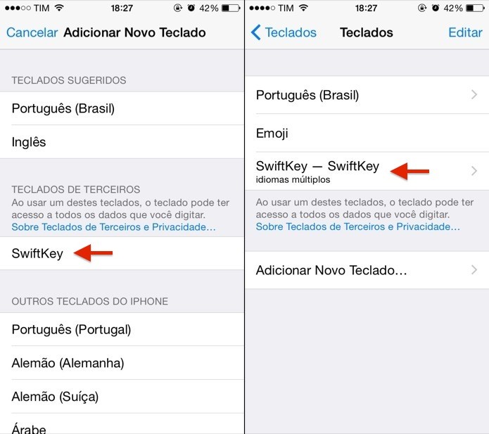 Adicionando teclado SwiftKey (Foto: Reprodução/Helito Bijora)