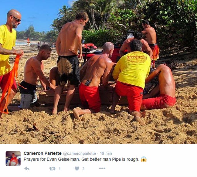 Surfistas nas redes sociais registraram o momento e desejaram melhoras ao jovem  (Foto: Reprodução / Twitter)