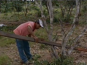 O pedreiro Divino Araújo começou a erguer um barraco na nora área, em Palmas (Foto: Reprodução/TV Anhanguera)