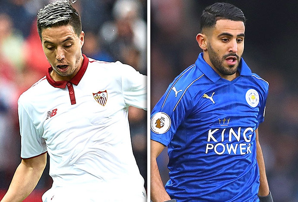 Nasri é um dos ícones do Sevilla de Sampaoli, e Mahrez ainda busca repetir as atuações da última temporada (Foto: Editoria de arte)