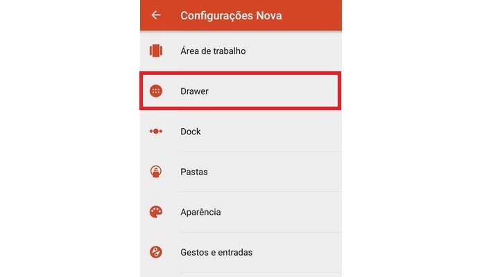 Opção Drawer do app destacada (Foto: Reprodução/Raquel Freire)