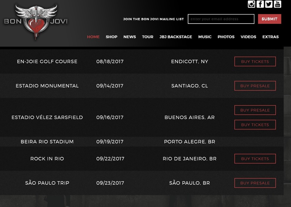 Site de Bon Jovi mostra data de show em Porto Alegre, antes do Rock in Rio e do S&atilde;o Paulo Trip (Foto: Reprodu&ccedil;&atilde;o)