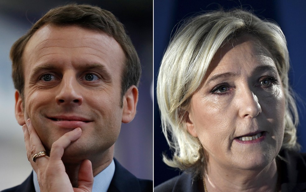 Emmanuel Macron e Marine Le Pen disputam eleição presidencial na França (Foto: Thomas Samson/Pool/AFP; Lionel Bonaventure/AFP)