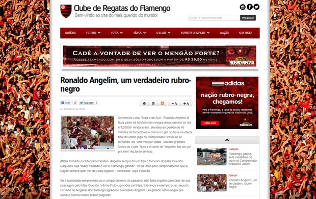 Site Flamengo Ronaldo Angelim (Foto: Reprodução/Site Oficial do Flamengo)