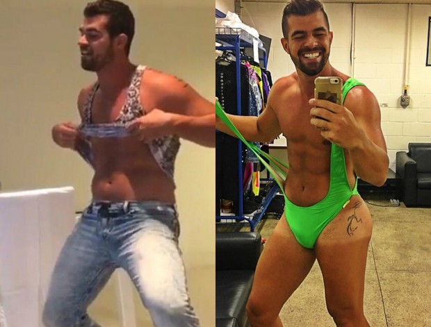 Bruno Miranda, o Borat de Amor e Sexo, mostra antes e depois de preparação para volta do programa. Ele emagreceu 4kh, ganhou 2cm de bumbum e ganhou massa muscular  (Foto: Reprodução / Instagram)