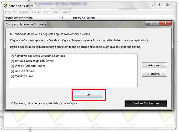 Aperte em “Ok” para que o Sandboxie resolva problemas de conflito com programas em execução (Foto: Reprodução/Daniel Ribeiro)