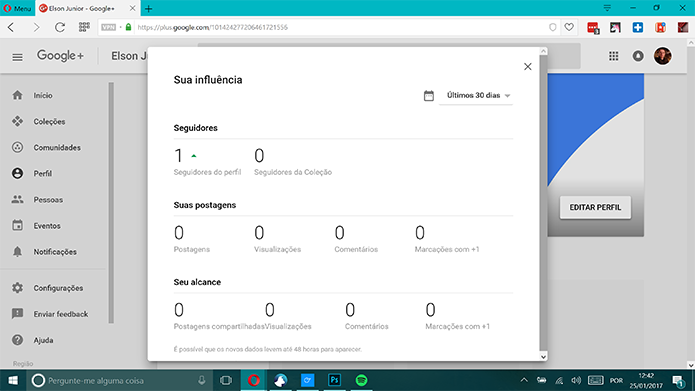Google Plus mostra dados referentes ao seu perfil num intervalo de tempo (Foto: Reprodução/Elson de Souza)