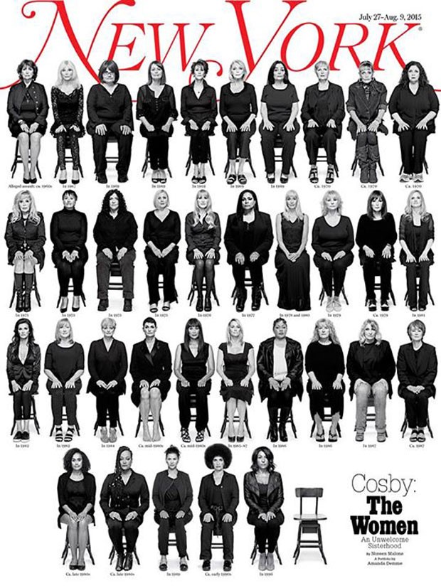 Edição desta quinzena da 'New York Magazine' traz na capa fotos de 35 das 46 mulheres que acusam o comediante Bill Costy de estupro (Foto: Reprodução)