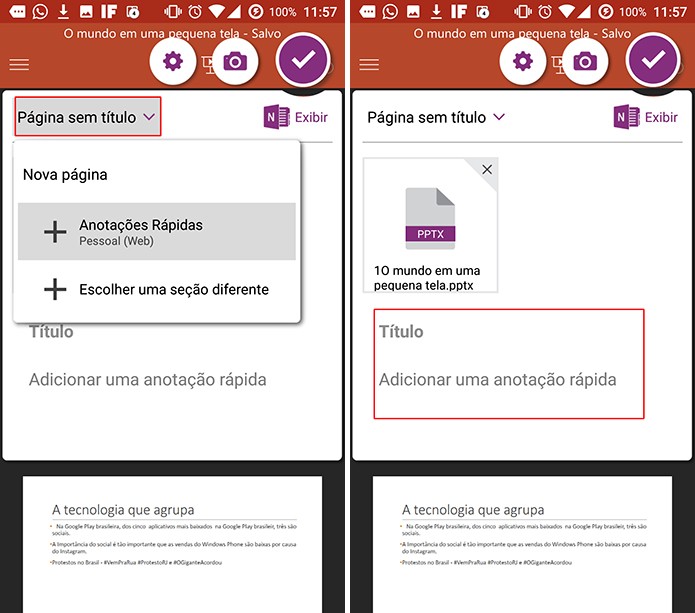 OneNote para Android pode ter locais de nota e detalhes alterados antes de salvar (Foto: Reprodução/Elson de Souza)