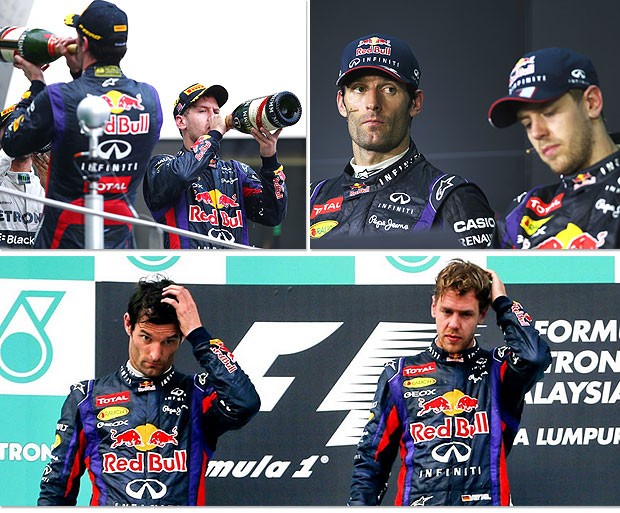 montagem Webber Vettel pódio RBR (Foto: Editoria de Arte / Globoesporte.com) montagem Webber Vettel pódio RBR (Foto: Editoria de Arte / Globoesporte.com)