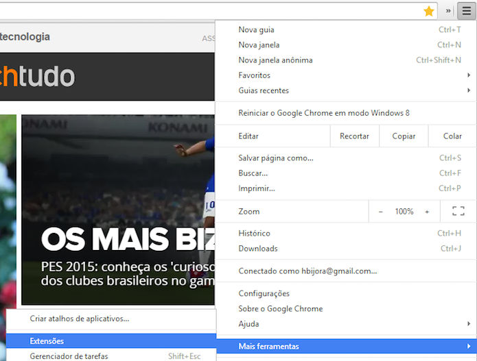 Acesse a página de extensões do Chrome (Foto: Reprodução/Helito Bijora)