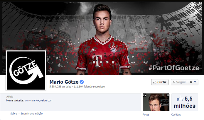 Mario Gotze do Bayern de Munique tem 5,532,478 de fãs no Facebook (Foto: Reprodução/Facebook)