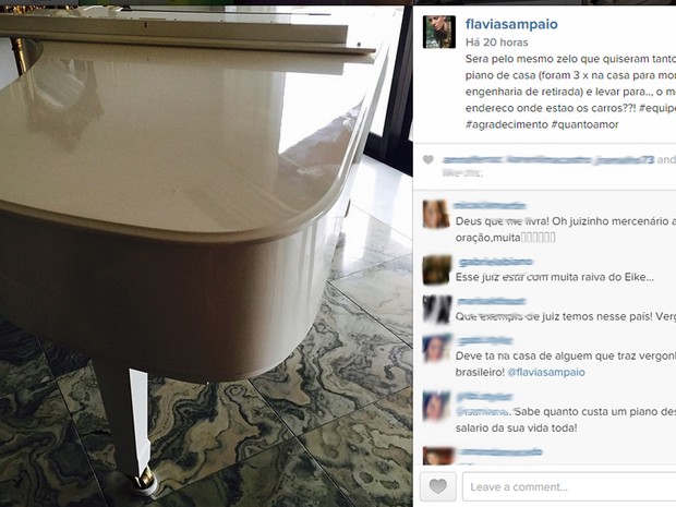 Flávia lembrou também piano de Eike apreendido (Foto: Reprodução/Instagram)