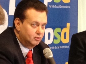 Gilberto Kassab, presidente do PSD, em evento com lideranças em Brasília (Foto: Amanda Lima/ G1)