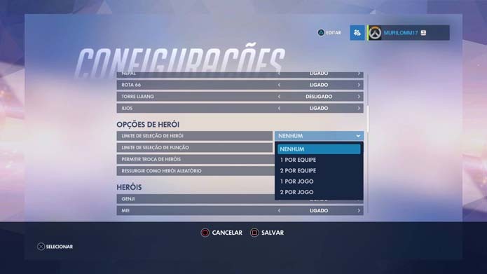 Configure a seleção de personagens de Overwatch (Foto: Reprodução/Murilo Molina)