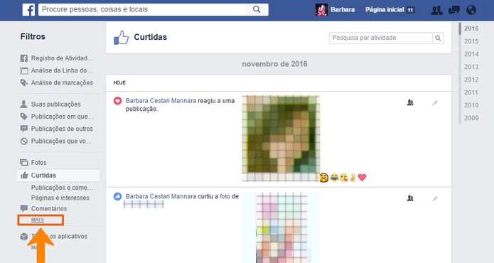 Acesse a aba de Mais opções no registro de atividades do Facebook (Foto: Reprodução/Barbara Mannara)