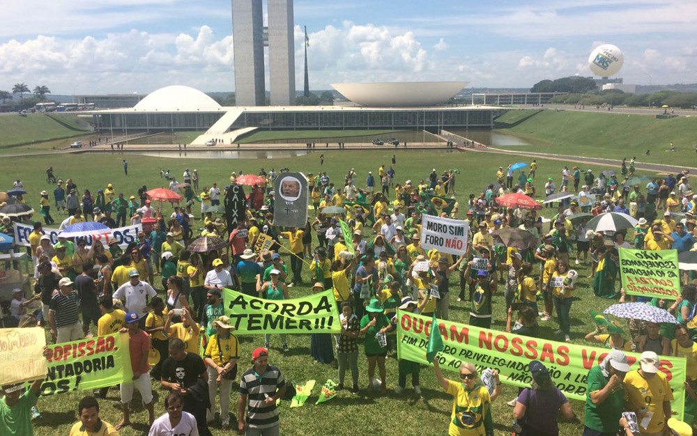 Manifestantes ocupam gramado da Esplanada, em Brasília (Foto: Letícia Carvalho/G1)