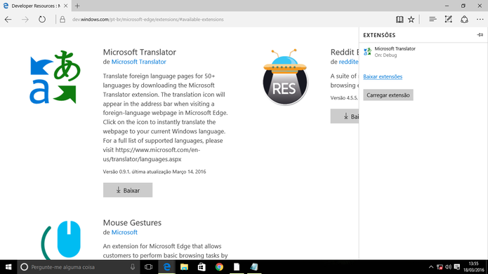 Extensão do Microsoft Edge será mostrada no painel após a instalação (Foto: Reprodução/Elson de Souza)