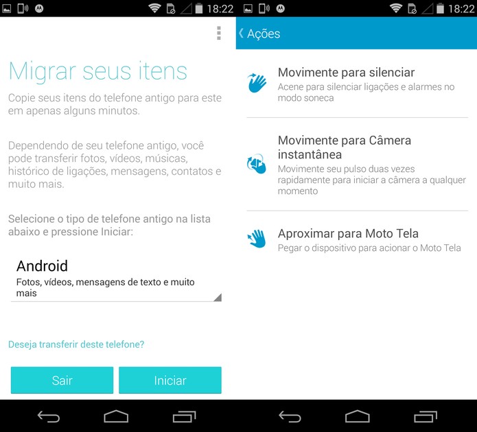 Controle por gestos e recursos Migração Motorola (Foto: Reprodução) Controle por gestos e recursos Migração Motorola (Foto: Reprodução)