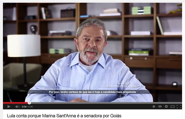 Cena do vídeo em que o ex-presidente Lula declara apoio à candidata ao Senado pelo PT de Goiás, Marina Santana (Foto: Reprodução/YouTube)