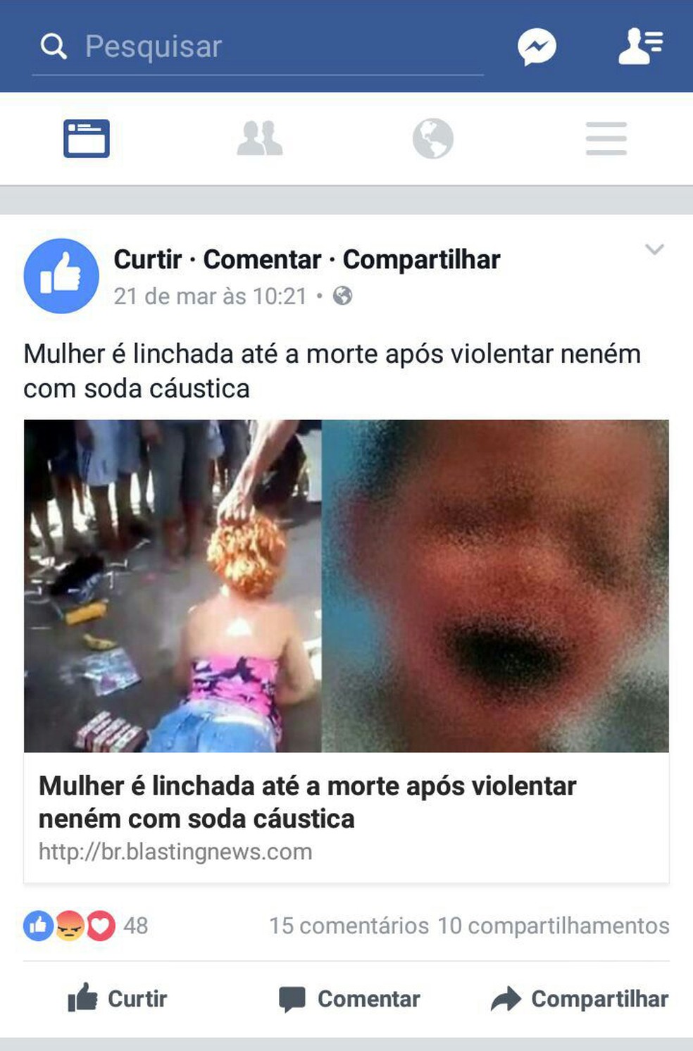 Post sobre mulher linchada até a morte é compartilhado com foto de vítima de linchamento em Guarujá, litoral de SP (Foto: Reprodução/Facebook)