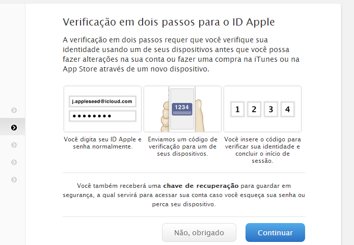 Explicação sobre a verificação em dois passos (Foto: Reprodução/Helito Bijora)