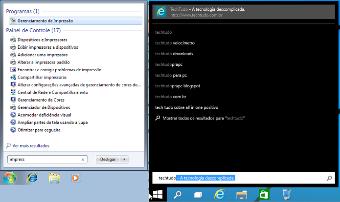 Pesquisa no Windows 7 e 10: uma é local e a outra usa até a Internet (Foto: Reprodução/Edivaldo Brito)