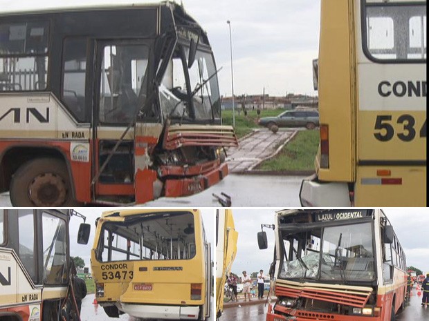 Dois ônibus se envolveram em acidente na DF-290, na manhã desta quinta-feira (8) (Foto: TV Globo/Reprodução)