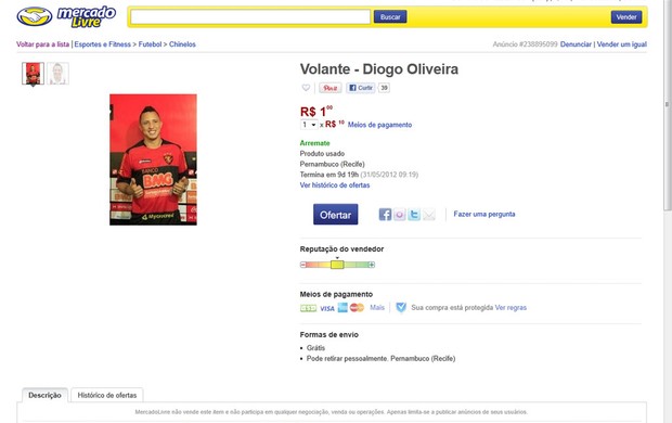 Diogo Oliveira sendo vendido na internet (Foto: Reprodução internet)