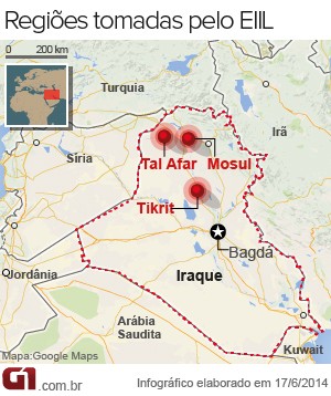 mapa iraque jihadistas (Foto: Arte/G1)