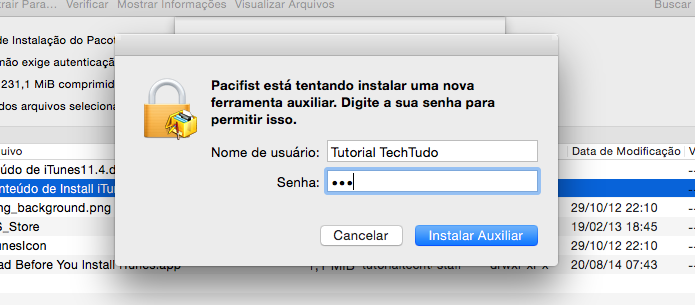 Confirme a sua senha de administrador do sistema (Foto: Reprodução/Helito Bijora) 