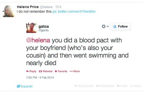'Você fez um pacto de sangue com seu namorado, foi nadar e quase morreu'. Helena: 'Não me lembro disso' (Foto: Reprodução da internet)