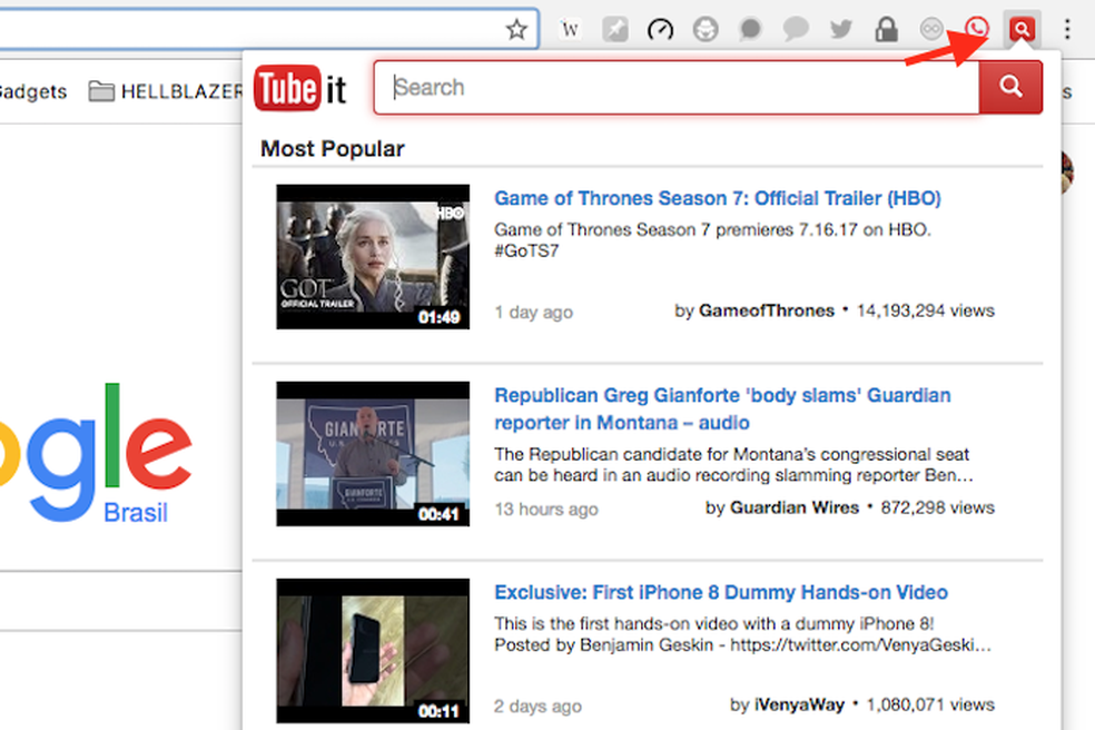Ação para iniciar a extensão Tubeit para Google Chrome (Foto: Reprodução/Marvin Costa)