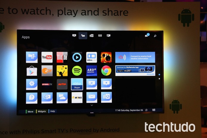 TV da Philips com Spotify Conect mostram aplicativo na tela do aparelho (Foto: Fabricio Vitorino / TechTudo)