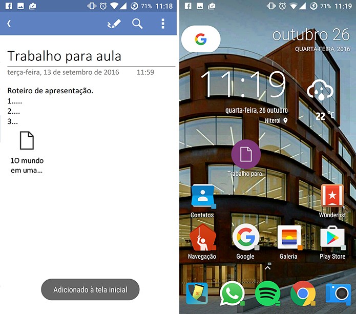 OneNote mostrará atalho para nota na tela inicial do Android (Foto: Reprodução/Elson de Souza)