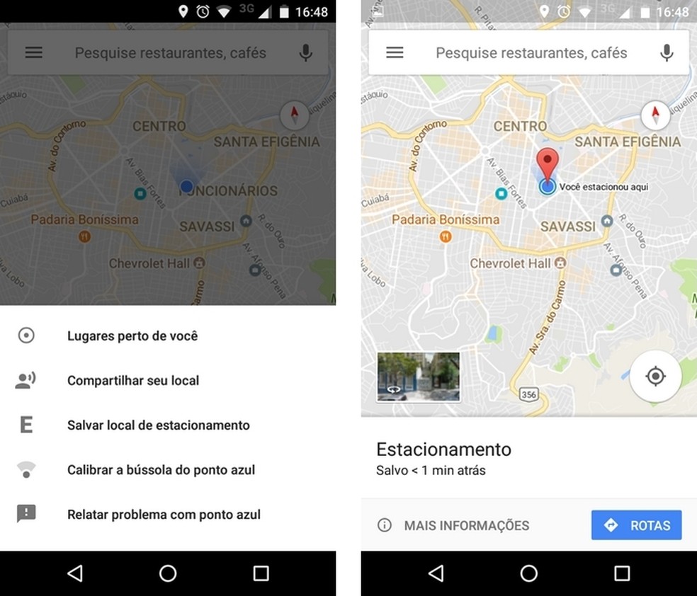 Google Maps lembra local de estacionamento no app Android (Foto: Reprodução/Raquel Freire)