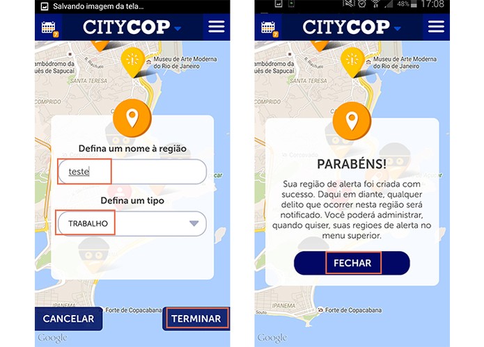 O usuário será notificado caso tenha uma ocorrência no local selecionado (Foto: Reprodução/Barbara Mannara)